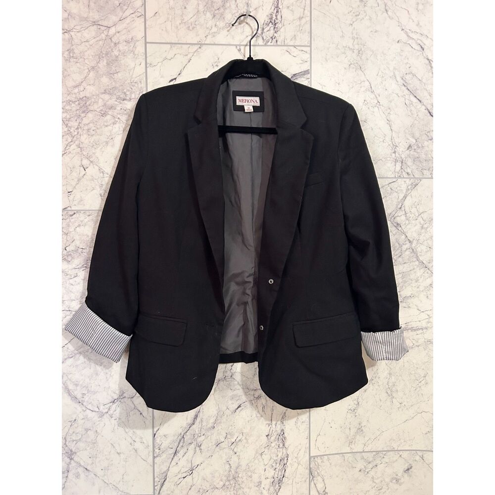 Black Blazer Merona Size 10 Satin Lined Sleeves WORN ONCE